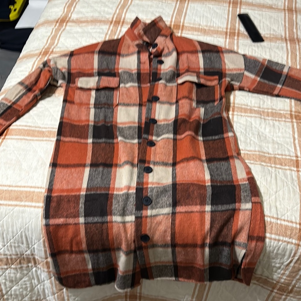 Women’s  Plaid Button-Up Jacket - Orange and Black.    NEW WITHOUT tags.